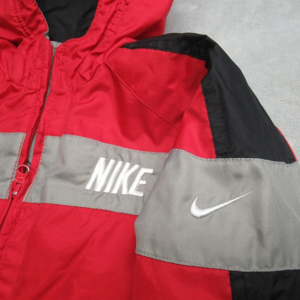 Vintage Nike Jacket Youth 6 Full Zip Red Black Reversible Hooded Full Zip Puffer